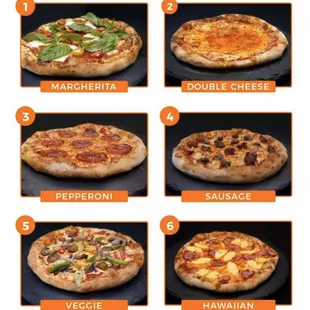 six different types of pizzas