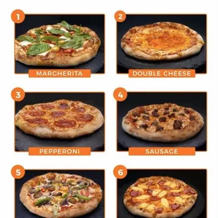 a number of different types of pizzas