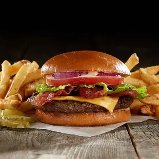 a cheeseburger and french fries