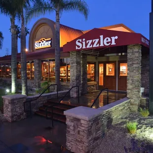 the entrance to a restaurant