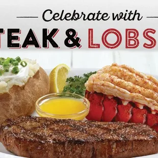 steak and lobster with a glass of wine