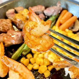 Diced Cut Steak &amp; Shrimp Deluxe W/Rice