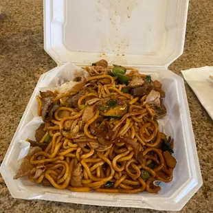 noodles in a styrofoam container