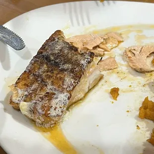 The salmon was so good I had to stop him from eating so I could take a picture!