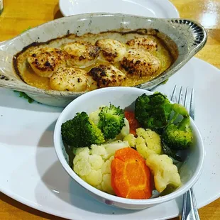 Broiled oysters with steamed veggies!