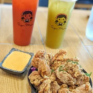 kaarage chicken. Strawberry calamansi and pandan sugar cane