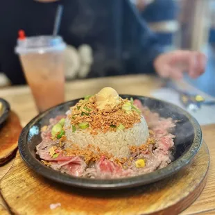 Garlic Beef Pepper Rice ($16) + egg
