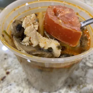 Tom Kha (spicy coconut soup with fresh mushrooms, galanga, kaffir lime leaves, tomatoes, lemongrass, &amp; lime juice) $14.95 1/13/22