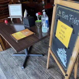 a table with a menu on it