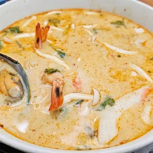 a bowl of seafood soup