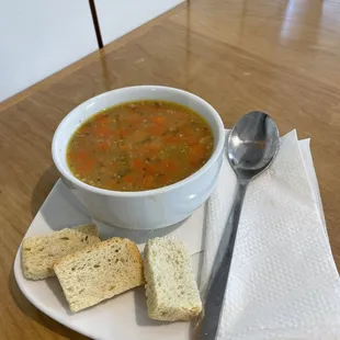 Yellow pea soup with croutons - delicious!