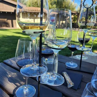 glasses of wine on a table