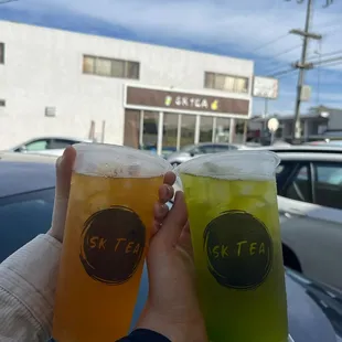 Mango passionfruit tea and honeydew green tea