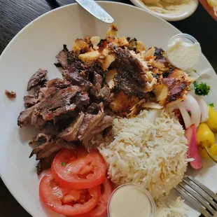 Their chicken, beef combo plate
