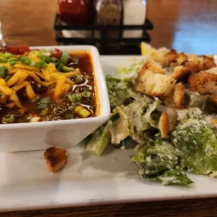 Brisket chili and cesar salad combo