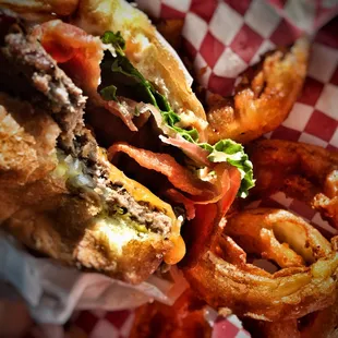 The Skagit burger and onion rings.