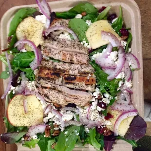 Skagit green salad ! Fresh greens , feta, cranberries,pecans, Apple ,red onion add chicken !! House made dressing