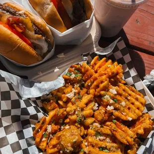 Burgers, garlic fries, and a PB strawberry shake