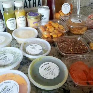 Sauces, dips, dressings, kombucha, nuts, pepperoni