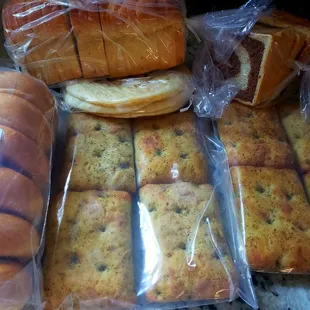 Swiss alps green chile cheese bread, marble rye, focaccia &amp; wolfe's bagels and naan