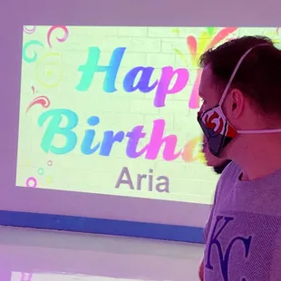 Put my daughters name on the wall because it was her birthday!