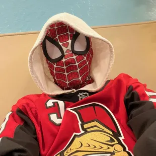 Spider-Man taking a selfie at Skate Town!