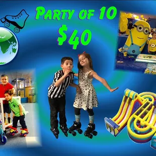 Party for 10 kids only $40.00
Only $4 for each additional.
Best Party in Town!