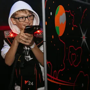 We play laser tag at the start of each hour. Game lasts about 10 minutes.