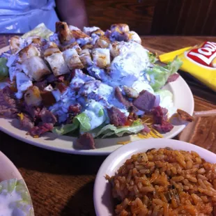 Delicious chopped brisket salad with ranch and I made my croutons lol (jalapeño cheese bread pieces) unforgettable