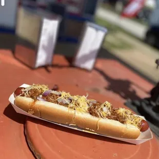 Skelly's famous chili dog