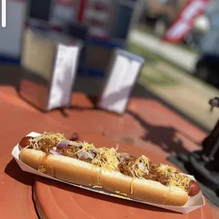 Skelly's Famous Chili Cheese dog