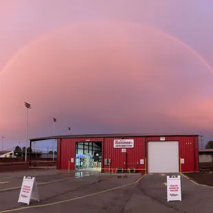 a rainbow in the sky