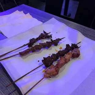 6/21/2024 chicken beef lamb mushroom skewers