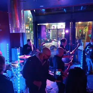 a band playing in a bar