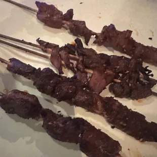 Beef, lamb and mushroom skewers