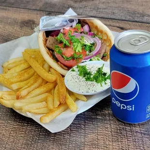 Lamb Steak Gyro Meals Fries and Drink