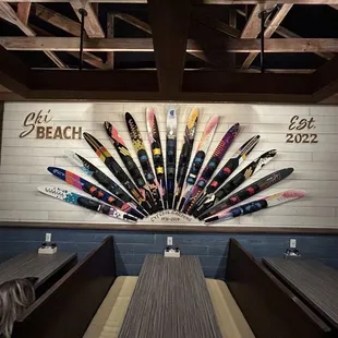 Historical water ski art throughout the restaurant.