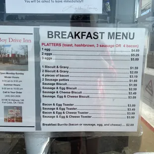 Breakfast menu