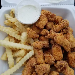 Rex chicken &amp; fries. The Ranch dressing is on point!!