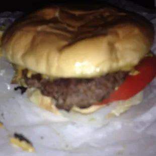 My hubby's giant cheeseburger