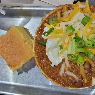 Beef and bean chili with cornbread