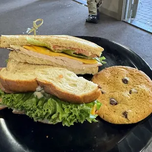 Turkey club and chocolate chip cookie