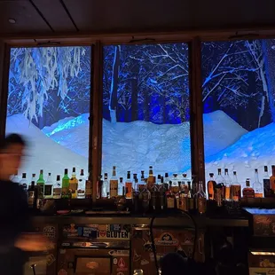 The animated snowfall in the background was amazing and was the centerpiece of the Ski Lodge experience.