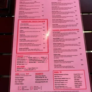 The food side of the menu.