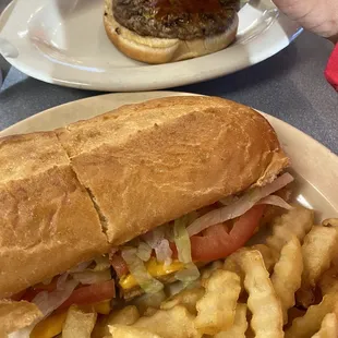 The burger on top and steakish cheese on bottom