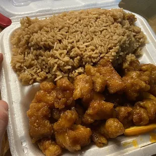 Orange chicken and an order of fried rice