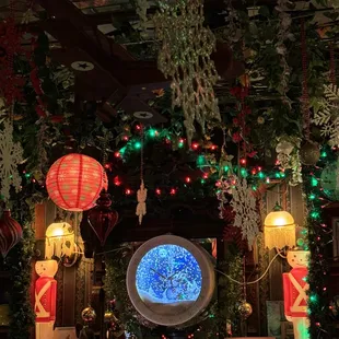 a display of christmas decorations