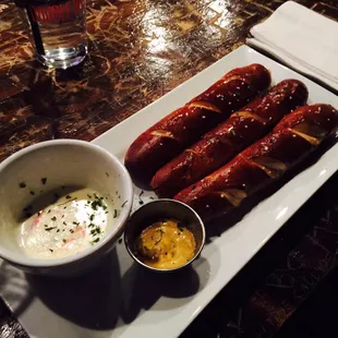 The Bavarian Pretzel is everything you hope it would be. Served warm with great dipping sauces.