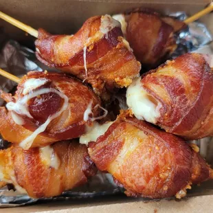 Bacon wrapped cheese curds