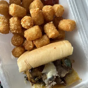 1/2 Philly and tots!